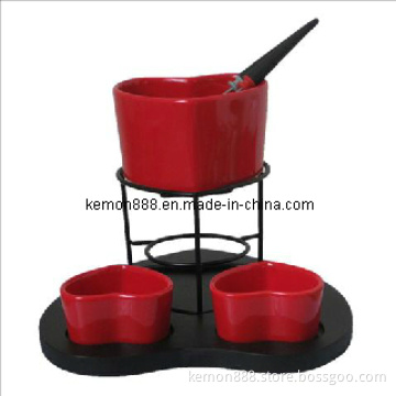 8PCS Heart Ceramic Fondue Set